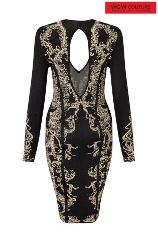 Wow Couture V neck 2 Tone Jacquard Dress